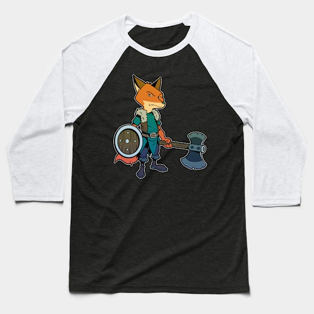 Comic animals - Fox Viking Baseball T-Shirt by Modern Medieval Design